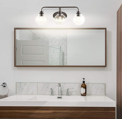 JONATHAN Y 26.25" Oil Rubbed Bronze Farmhouse LED Vanity Light Wall Sconce for Bathroom, Clear Seeded Glass Shade, Industrial Iron Indoor Fixture, LED Bulb Included (JYL7528A)