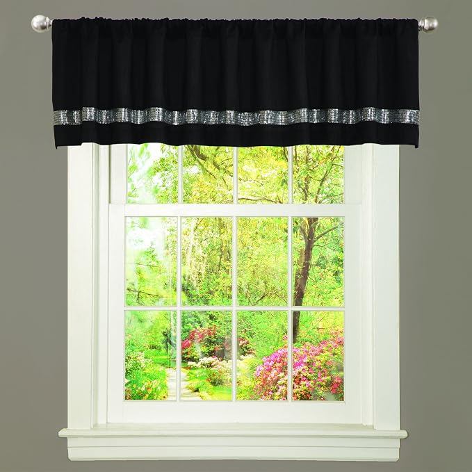 Lush Decor Night Sky Valance Curtain Single, 84"W x 18"L Black & Gray - Extra Wide Curtains - Kitchen Curtains Valances For Windows - Bathroom Curtain