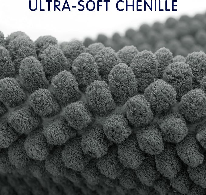 SUBRTEX Bathroom Rugs, 20" x 32" Chenille Bath Rug Soft Short Plush Bath Mat Soft Shower Mat Water Absorbent Shower Mat Quick Dry Machine Washable, Gray