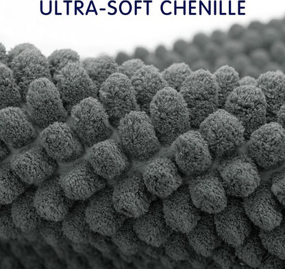 SUBRTEX Bathroom Rugs, 20" x 32" Chenille Bath Rug Soft Short Plush Bath Mat Soft Shower Mat Water Absorbent Shower Mat Quick Dry Machine Washable, Gray