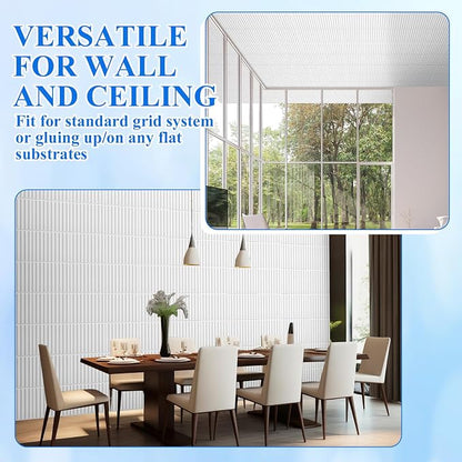 Nuanchu 32 Pcs 3D Wall Panels, 12"x12" PVC Fluted Tiles, White | Waterproof Accent Panels, Paintable Wall Tiles, for TV Background, Bedroom, Bathroom, Gaming Room, Cuttable Home DIY Decor