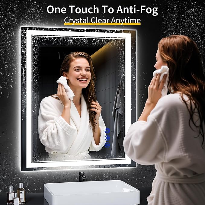 36"x30" LED Bathroom Mirror with Lights,Anti-Fog,3 Color Modes