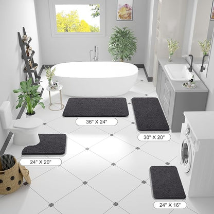 OLANLY Bathroom Runner Rugs 47x20, Extra Soft Absorbent Chenille Bath Rugs | Dark Grey, Quick-Drying Rubber Backing, Washable Long Bath Mat for Bathroom Floor, Tub and Shower, Home Decor Accessories