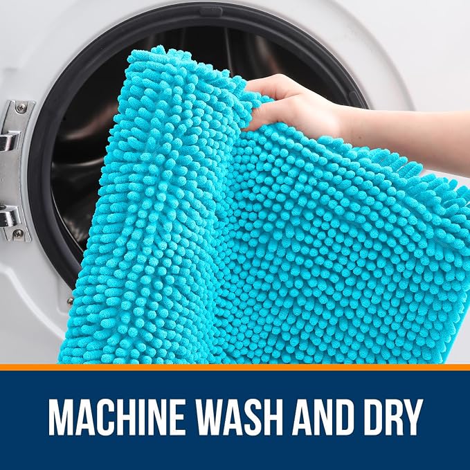 OLANLY Large Bathroom Rugs 47x32, Extra Soft Absorbent Chenille Bath Rugs | Aqua Sky, Quick-Drying Rubber Backing, Machine Washable Bath Mat for Bathroom Floor, Tub and Shower, Home Decor Accessories