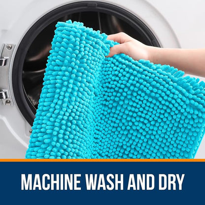 OLANLY Bathroom Runner Rugs 45x27, Extra Soft Absorbent Chenille Bath Rugs | Aqua Sky, Quick-Drying Rubber Backing, Washable Long Bath Mat for Bathroom Floor, Tub and Shower, Home Decor Accessories