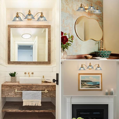Brass Grey Blue 3 Light Vanity Light