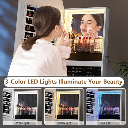 HWB Arched LED Jewelry Cabinet with Full-Length Mirror & Storage Shelves