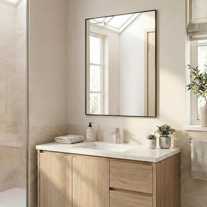 30"x36" Matte Black Framed Rectangle Bathroom Vanity Wall Mirror | Over-Sink Vanity Mirror, Slim Metal Frame, Entryway or Dresser Use, Vertical/Horizontal Mount, Tempered Glass