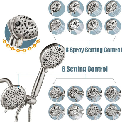 Aolemi Tub Shower Faucet Set Dual 8 Mode Head Valve Kit Brushed Nickel | Valve and Trim Kit, ABS Shower Head and Handheld System, Bathroom Bath Tub Spout 6.3",SUS304,Single Handle