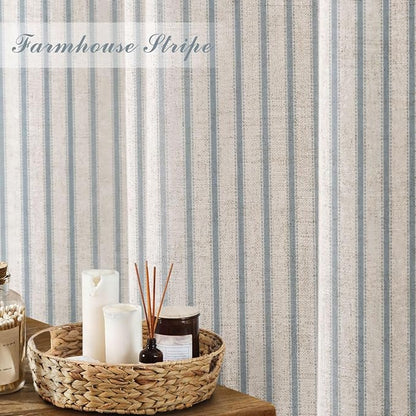 Farmhouse Striped Shower Curtain Heirloom Blue Vintage Linen Curtain 72X72 | Striped Shower Curtains with Linen Texture for Bathroom Decor