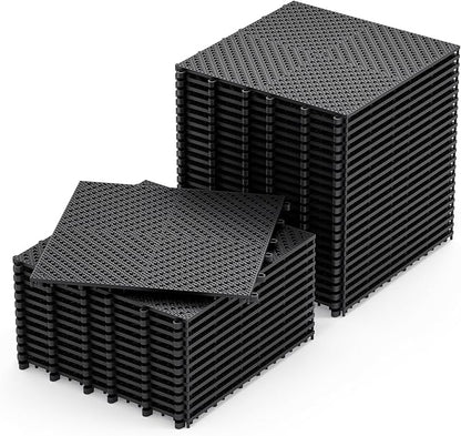 36-Pcs Interlocking Tile, Indoor/Outdoor Drainage Interlocking Floor Tiles 11.8" x 11.8", Anti-Slip Waterproof Soft PVC Splicing Flooring Tile for Garage Patio Pool Bathroom, Black
