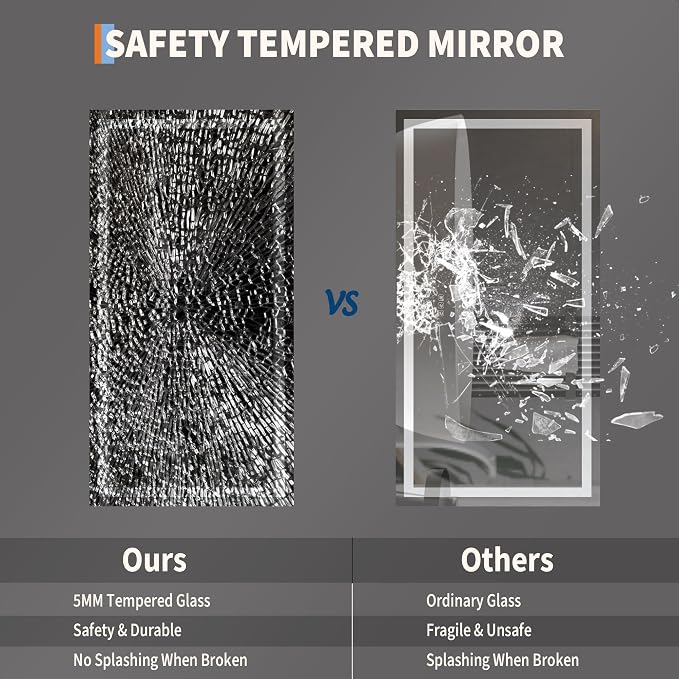 LED Bathroom Mirror 50 x 26 inch, Lighted Bathroom Vanity Mirror with Front Light and Backlit LED, Frameless Wall Mounted Bathroom Mirror with Adjustable Color Temperature