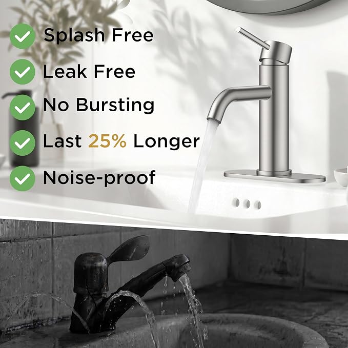 FORIOUS Bathroom Faucet 1 Hole, Single Handle Sink Faucets Brushed Nickel | for 1 or 3 Hole 4 Inch Centerset Sink, with Pop-up Drain, NSF61 Certified, for Vanity Rv Commercial Lavatory Restroom Basin