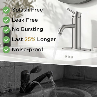 FORIOUS Bathroom Faucet 1 Hole, Single Handle Sink Faucets Brushed Nickel | for 1 or 3 Hole 4 Inch Centerset Sink, with Pop-up Drain, NSF61 Certified, for Vanity Rv Commercial Lavatory Restroom Basin