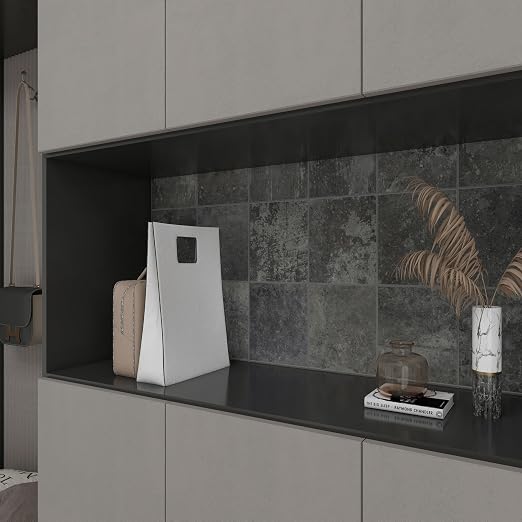 W&S 1-Sheet Faux Stone Peel and Stick Floor, Dark Grey Peel and Stick Backsplash, Stick on Brick Accent Wall,Self Adhesive Thicker Tile for Kitchen Bathroom,Bedroom,Waterproof Flooring Tiles