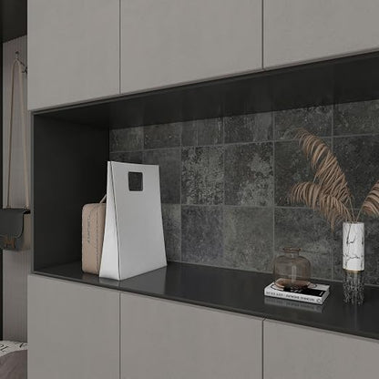 W&S 1-Sheet Faux Stone Peel and Stick Floor, Dark Grey Peel and Stick Backsplash, Stick on Brick Accent Wall,Self Adhesive Thicker Tile for Kitchen Bathroom,Bedroom,Waterproof Flooring Tiles