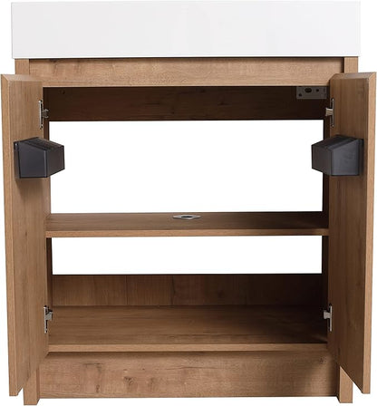 30 Inch Bathroom Vanity with Sink, 30" Mordern Freestanding Bathroom Vanity, Bathroom Single Sink Vanity Combo, Brown Floor Stand Bath Cabinet Set with Soft-Closing Doors, Adjustable Shelf (03630MA)