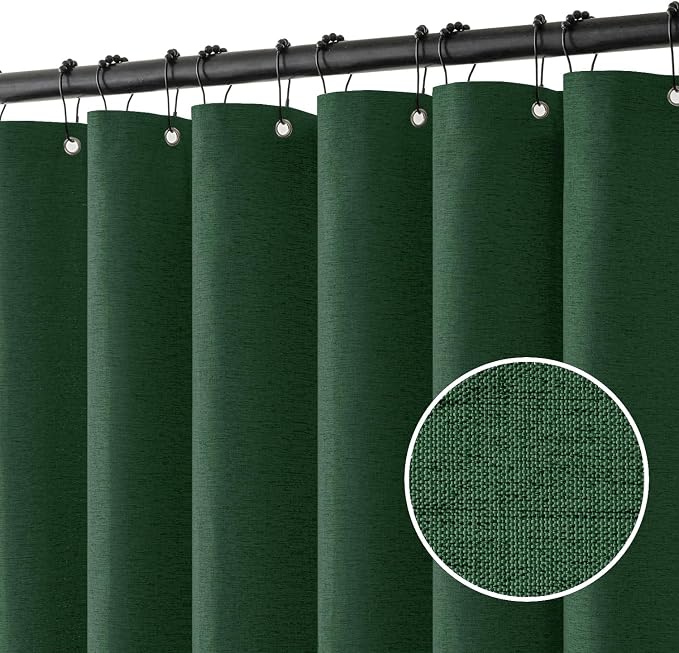 MIULEE Linen Fabric Shower Curtain Dark Green W72*L72 12 Metal Hooks | Washable, Modern, Heavy Duty, Shower Curtain Set, Waterproof Thick Cloth Shower Curtains, Bathroom Bathtub