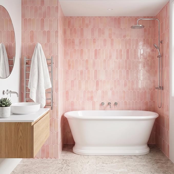 Arttown Peel and Stick 3D Wall Backsplash, 10-Sheet, 12" × 12" Coral Pink | Subway Tile Self Adhesive Thicker Design Wall Tiles Panel Wallpaper for Rental Housing Kitchen Bathroom Balcony