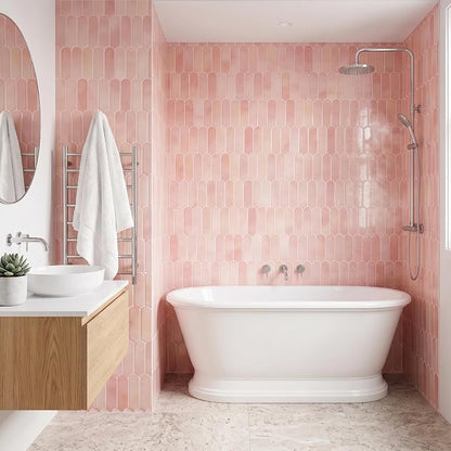 Arttown Peel and Stick 3D Wall Backsplash, 10-Sheet, 12" × 12" Coral Pink | Subway Tile Self Adhesive Thicker Design Wall Tiles Panel Wallpaper for Rental Housing Kitchen Bathroom Balcony