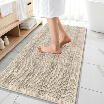 OLANLY Thick Bathroom Runner Rugs 47x20, Soft Chenille Long Bath Rugs, Sand | Absorbent Striped, Rubber Backing, Machine Wash, Bath Mats for Bathroom Floor, Tub and Shower, Home Decor Accessories