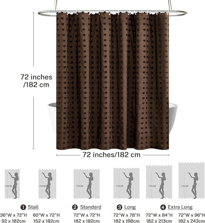 Brown Boho Farmhouse Shower Curtain Woven Fabric Shower Curtain, 72 x 72 Pleat Floral Puffs Tufted Textured Modern Farmhouse Minimalist Shower Curtain Set for Bathroom