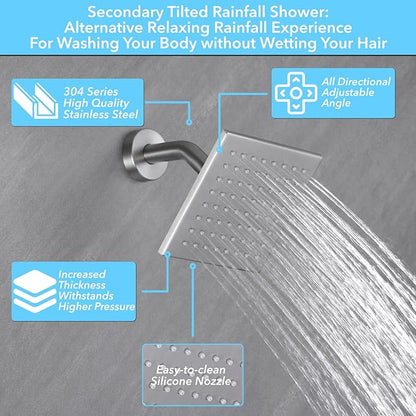 VANFOXLE Shower Faucet Set Brushed Nickel Shower System,Shower Faucet with 2 in 1 Handheld,Ceiling Mount 16 Inch Shower Head+6 Inch Shower Head(Rough-in Valve Body and Trim)