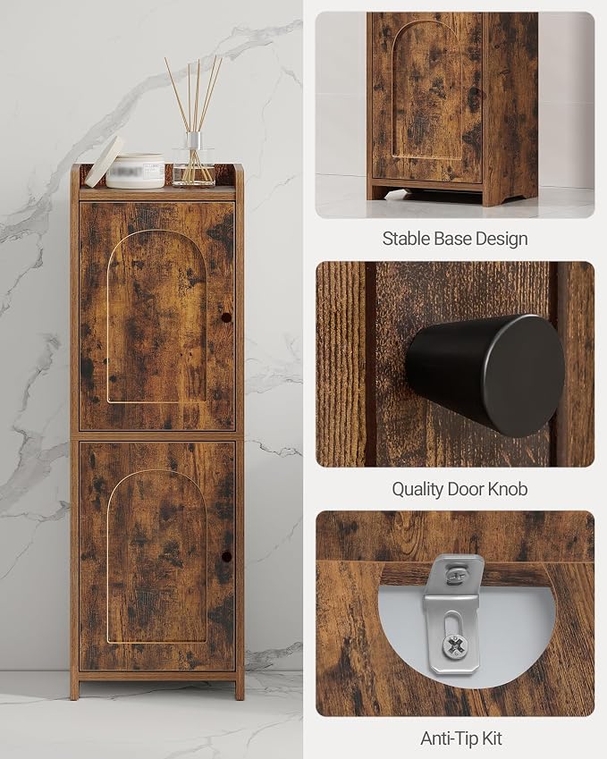 Hzuaneri Bathroom Storage Cabinet, Small Corner Floor Cabinet with 2 Doors | Narrow Toilet Paper Cabinets with Adjustable Shelf, Bathroom Organizer for Small Spaces, 7.9"D x 9.8"W x 29.5"H Rustic Brown