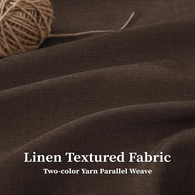 BTTN 72x84 Shower Curtain, Extra Long Scalloped Linen Textured Boho Fancy Cloth Shower Curtain Set with Hooks, Large Unique Elegant Decorative Waterproof Fabric Shower Curtains for Bathroom, Brown