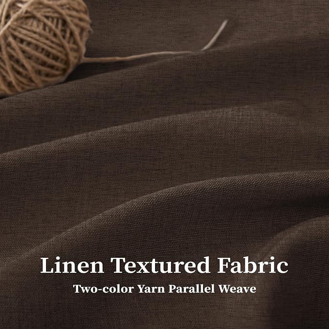 BTTN 84x72 Boho Scalloped Linen Textured Cloth Shower Curtain Set, Brown | Wide Size, 230GSM Waterproof Polyester, Heavy Duty Fabric, 14 Plastic Hooks, Elegant Modern Farmhouse Style, Machine Washable