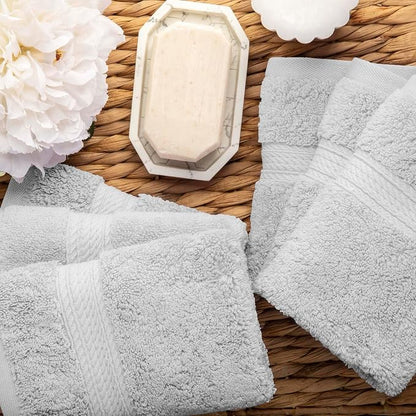 SUPERIOR Egyptian Cotton Plush & Absorbent, Face Towel Set of 6, Silver | Quick Dry, Soft Luxury Towel Set, Bath Essentials for Bathroom, Guest Bath, Spa, 2 Piece Face, Madeline Towels