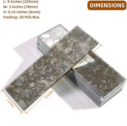 20PCS Peel and Stick Backsplash, 3"x 9" Antique Mirror Glass Tile(Rust) | Self-Adhesive Subway Tile, Backsplash Tile for Kitchen/Bathroom/Living Room