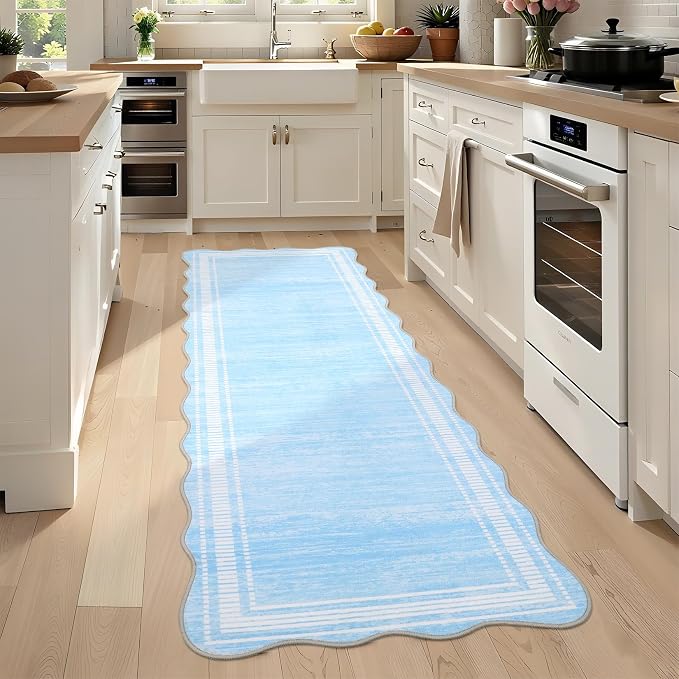 Garvee Light Blue Washable 2x6 Runner Rugs for Hallways | 2x6 Kitchen Area Rug with Non Slip Backing, Modern Abstract Neutral Solid Rugs Soft Carpet for Indoor Backdoor Bedroom