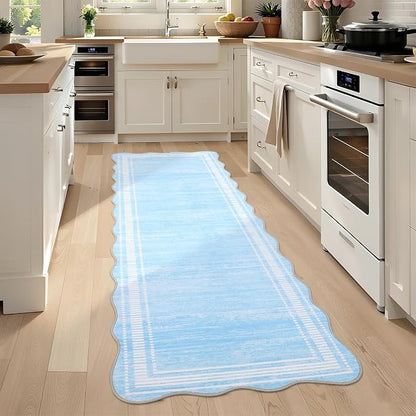 Garvee Light Blue Washable 2x6 Runner Rugs for Hallways | 2x6 Kitchen Area Rug with Non Slip Backing, Modern Abstract Neutral Solid Rugs Soft Carpet for Indoor Backdoor Bedroom