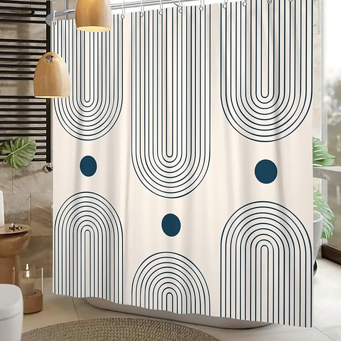 Mid Century Modern Shower Curtain Abstract Minimalist Arch Sun Lines Geometric Aesthetic Bath Curtain Boho Bathtub Decorations Waterproof Fabric Bathroom Curtain with Hooks 72x84 inch