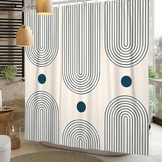 Mid Century Modern Shower Curtain Abstract Minimalist Arch Sun Lines Geometric Aesthetic Bath Curtain Boho Bathtub Decorations Waterproof Fabric Bathroom Curtains with Hooks 72x72 inch