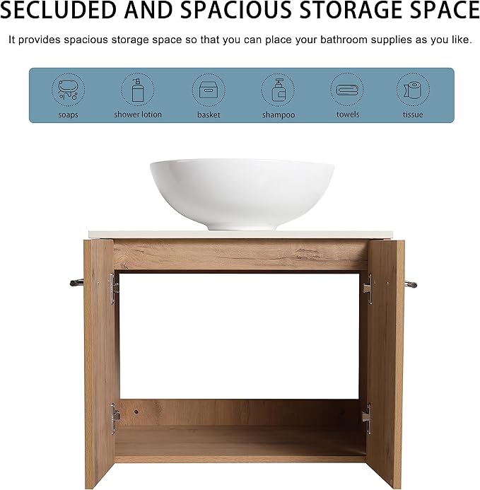 24" Floating Vanity with Sink, 24 Inch Bathroom Vanity with Sink, Modern Plywood Floating Cabinet with Sintered Stone Countertop and White Ceramic Basin, Soft Close Doors