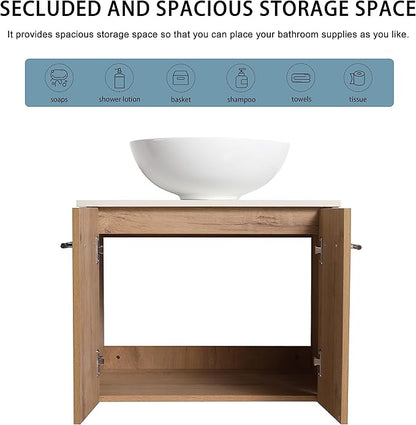 24" Floating Vanity with Sink, 24 Inch Bathroom Vanity with Sink, Modern Plywood Floating Cabinet with Sintered Stone Countertop and White Ceramic Basin, Soft Close Doors