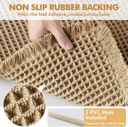 MIULEE Set of 2 Waffle Bathroom Rugs Boho Bath Mat Brown 18x30 Inch | Non Slip, Super Absorbent, Washable, Ultra Soft, Rubber Backed Bath Rugs for Bathroom Floor Tub Shower