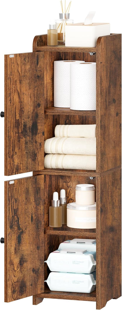 Hzuaneri Bathroom Storage Cabinet, Small Corner Floor Cabinet with 2 Doors | Narrow Toilet Paper Cabinets with Adjustable Shelf, Bathroom Organizer for Small Spaces, 7.9"D x 7.9"W x 29.5"H Rustic Brown