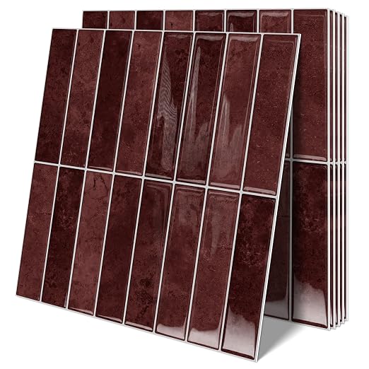 10 Sheets Upgraded Thicker Design Subway Tile Peel and Stick Backsplash | 12”×12”Self Adhesive Wall Tiles Stick on Back Splash for Kitchen,Bathroom,Camper(Vintage Red)