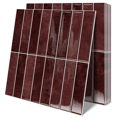 10 Sheets Upgraded Thicker Design Subway Tile Peel and Stick Backsplash | 12”×12”Self Adhesive Wall Tiles Stick on Back Splash for Kitchen,Bathroom,Camper(Vintage Red)