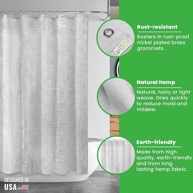 Bean Products White Hemp Bathtub Shower Curtain Liner - 70x74