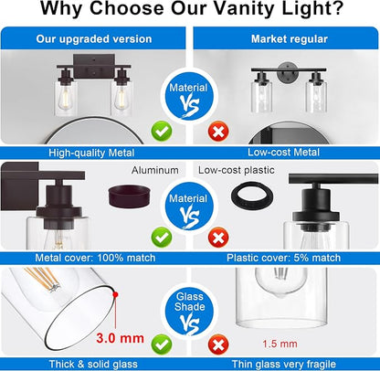 MELUCEE 2-Light Industrial Bathroom Lighting Oil Rubbed Bronze | Bathroom Light Fixtures Wall Mount Sconces with Clear Glass Shade for Bedroom Living Room Kitchen (Patent No.: US D963914 S)