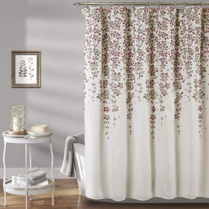 Lush Decor Weeping Flower Shower Curtain 72"W x 72"L Purple & Gray - Fabric Shower Curtains for Bathroom - Floral Bathroom Curtain - Cottage Core Decor