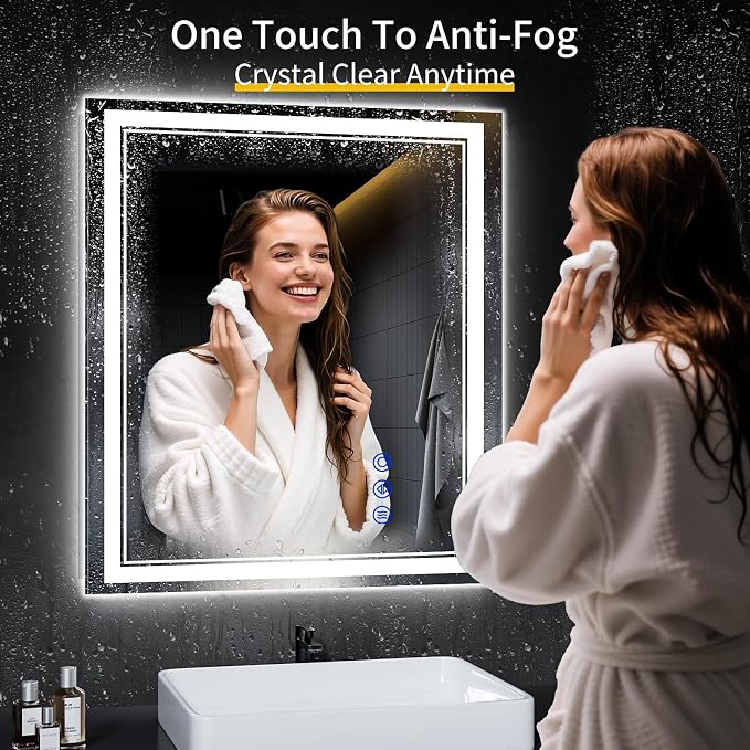 32"x28" LED Bathroom Mirror with Lights,Anti-Fog,3 Color Modes