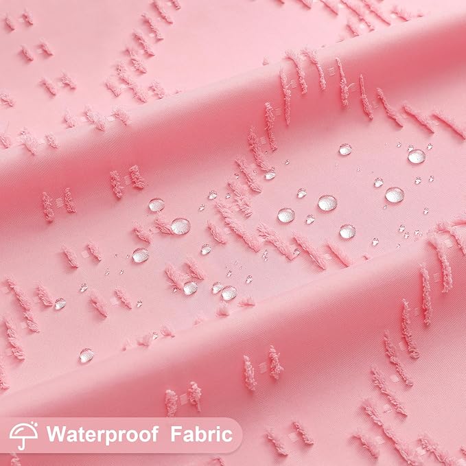 Pink Boho Woven Fabric Shower Curtain with Tassel 36 x 72, Tufted Textured | Modern Farmhouse Curtain for Bathroom, Stall Bathroom Curtain, Minimalist Decor, Waterproof