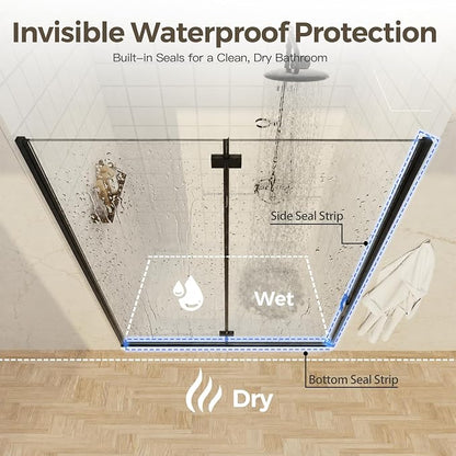 34-35.2" W x 72" H Frameless Bifold Pivot Swing Shower Door | 1/4" (6mm) Clear SGCC Tempered Glass with a space-saving folding Bathroom Door, Reversible Installation, Matte Black Finish
