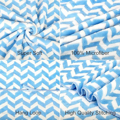 JML Microfiber Bath Towels, Bath Towel 2 Pack(30" x 60"), Oversized, Soft, Super Absorbent and Fast Drying, Multipurpose Use for Sports, Fitness, Yoga, Chevron Blue