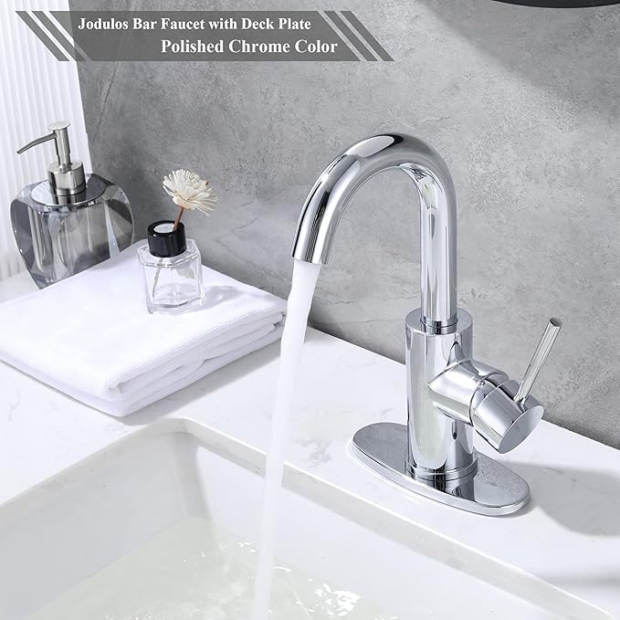 Chrome Bar Sink Faucet, Single Handle Single Hole Prep Sink Faucet, Lead-Free Stainless Steel with cUPC Certified Supply Lines, for Kitchen Bar RV Bathroom JU1100-CP